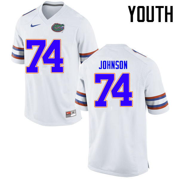 Youth Florida Gators #74 Fred Johnson College Football Jerseys Sale-White - Click Image to Close